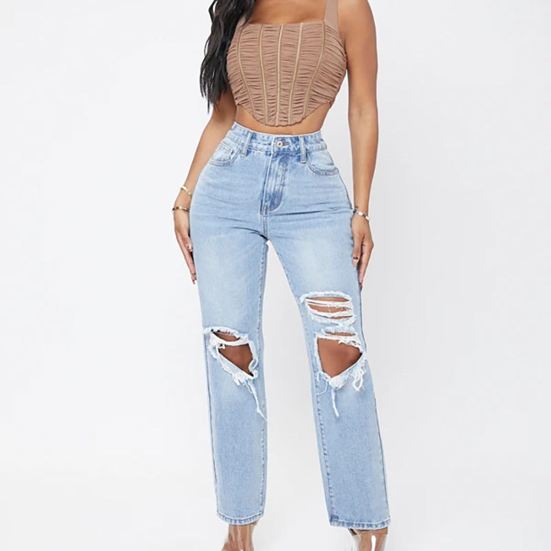 High-Waist Ripped Jeans