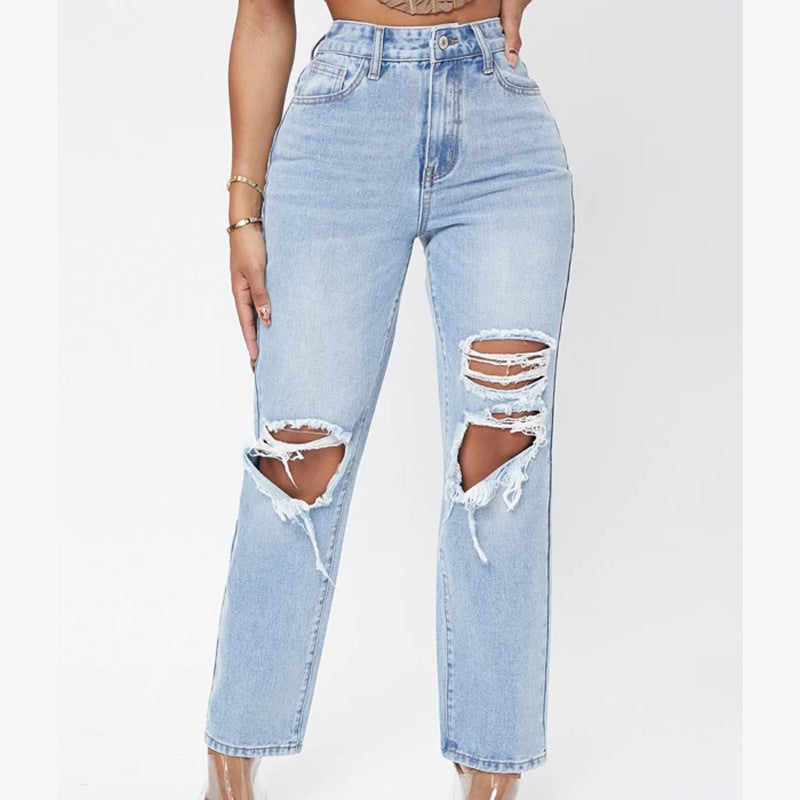 High-Waist Ripped Jeans